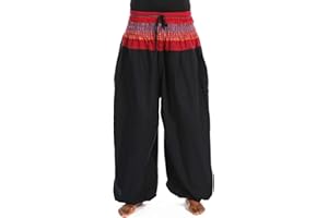 FANTAZIA Pantalon Sarouel Elastique Bouffant Noir Sari Rouge Maka - Taille Unique Noir