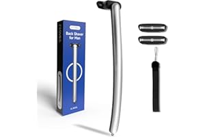 FLOVES Rückenrasierer Herren - 3 magnetische Ersatzrasierer, Rasierer mit 3-lagigen Klingen und schwenkbarem Scherkopf, 39,5cm langer Griff, Körperhaarschneider für Männer (silber)