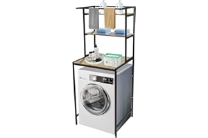 BAOCHADA Washing Machine Shelf, Bathroom Storage Shelf, Over Washing Machine Dryer, 3-Tier Storage Shelf, Load Capacity 10 kg (One Level) for Bathroom, Laundry Room (Black + Oak)