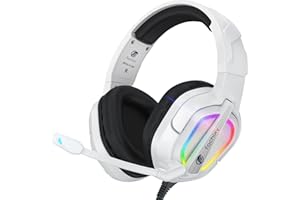 Fachixy FC200 Gaming Headset für PS5, PS4, PC, Xbox One, Nintendo Switch, Gaming-Kopfhörer, Headset mit Stereo-Mikrofon-Sound mit 3,5-mm-Klinkenstecker mit RGB-Licht - Elfenbein-Weiß
