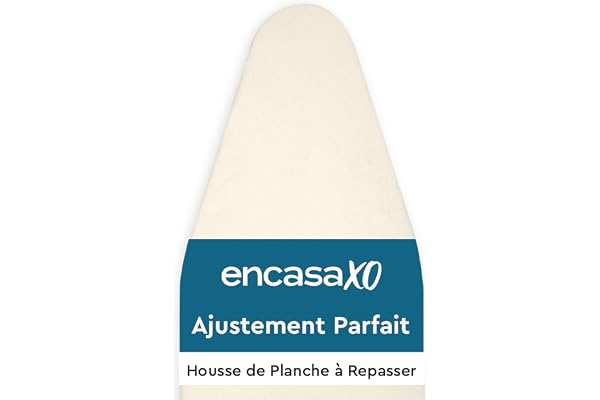 Encasa XO Housse Table à Repasser avec Feutre épaisseur 4 mm - Naturel - Plain Couleurs Cotton, Elastic (Convient à la Norme Wide Boards of 125x46 cm) Réfléchissant à la Chaleur