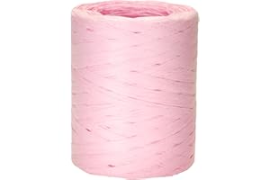 jijAcraft Cinta de papel de rafia rosa, 200 m, cintas de papel natural, rafia rosa para envolver regalos, tejidos, decoración y ramos de flores