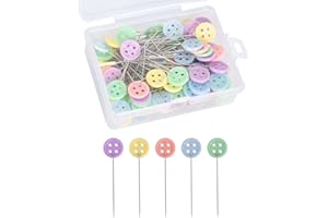 DISNACE 100 Alfileres de Costura de Cabeza Plana, Decorativos y para Bricolaje, con Caja (Botón)