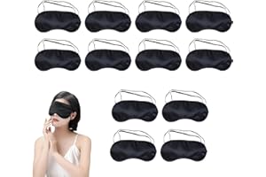 XIWUPO Augenmaske Schlafmaske, Augenbinde Zum Schlafen, Schlafmasken Set, Augenbinden, Schlafmasken, Augenbinde Kinder, Augenbinden Kinder, Für Herren, Frauen, Kinder(12 Stück,Schwarz)
