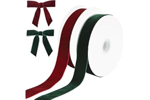 WISHSTAR Ruban de velours rouge et vert, 2,5 cm × 20 m, ruban cadeau en velours, pour nœud de Noël, mariage, bouquet de fleurs, décoration de Noël