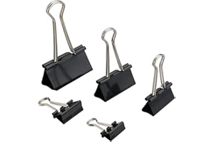 Pinces Double Clip - MAIKEHIGH Lot de 72 Foldback Pinces Papier Métal Binder Clips pour notes Papier à lettre Clip Fournitures de bureau, 5 tailles assorties, noir
