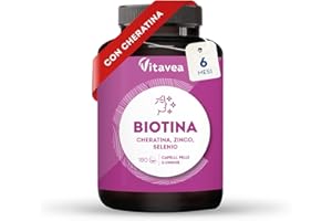 Biotina con Cheratina Integratore per Capelli - Vitamine per Unghie, Capelli e Pelle - Con Selenio e Zinco - Crescita capelli - Anticaduta Donna - 180 Compresse - Trattamento Completo 6 Mesi - Vitavea