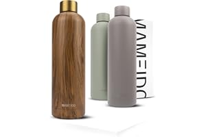 MAMEIDO Botella termica 1 litro - Botella agua acero inoxidable antigoteo, Botella agua termica sin BPA, Botella termo para bebidas frías y calientes (Oak Wood Gold, 1l)
