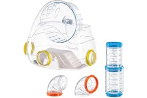 Ferplast Juego de Tubos Hámster, Accesorio Jaula Hámster, Total 4 Piezas, Incluye Gimnasio con Rueda Hámster, Túneles para Hámster con Orificios de Ventilación y Conexion Kit Gym, Juegos para Hámster