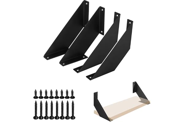 Support Etagere Metal Noir 10cm 4 pièces, Equerre Etagere Murale Équerres Étagère Robuste, Support d'étagère à 90 degrés Support Mural