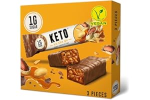 ‎KETO ON THE GO KETOFABRIK ketogene Lebensmittel - Schokoriegel | Schoko Erdnuss | 3x30g | Schokolade mit nur 1g Zucker pro Keto Riegel | Ohne Zuckerzusatz | Snack kalorienarme Süßigkeiten für Diät