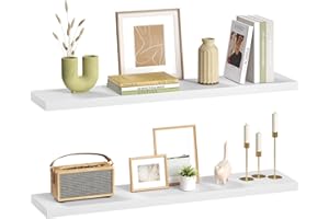 eSituro Floating Shelves, Set of 2 Large White Wall Shelves,Simple to Install Wooden Shelf for Bedroom,Living Room,Kitchen,Display Storage Rack, Home Office Furniture Each Shelf 100x23x3.8cm