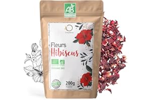 ORIGEENS HIBISCUS BIO 200g Grade Supérieur | Fleur Hibiscus pour Bissap, Thé glacé, Infusion et Tisane | Infusion Detox Drainante | Fleurs d'Hibiscus Séchées Bio