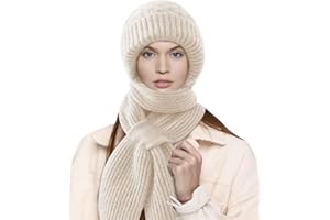 PATRICHOR Bonnets Écharpe Femme Hiver, Chaud Coupe Vent Chapeau, Bonnet et Echarpe Femme Épais Tricoté Protéger Oreilles