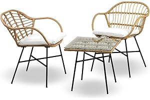 IL GRUPPONE PASSIONE CASA Salottino Da Esterno In Rattan Set Bistrot Poltrone E Tavolino Elegante Terrazzo Balcone Giardino Telaio In Acciaio Tavolo Salotto Con Piano In Vetro Con 2 Sedie Con Comodi Cuscini - Banten