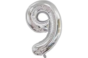 Elizakumi Silber Nummer 9 Luftballon Zahl 9th Ballon Zahl Für Männer Mädchen, Geburtstag Helium Folienballon Zahlenballon 9 Silber / 40 Zoll