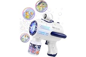 DMTIVMG Pistola de Burbujas para Niños Máquina de Burbujas Automática LED Más de 4000 Burbujas por Minuto Juguetes de Burbujas Regalos Portátiles de Alto Valor para Niños Juegos de Bodas al Aire Libre