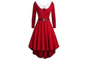 LJHH Vestito Donna Ragazza Abito Natale Donna Vestiti Babbo Natale Donna Costume da Babbo Natale Abito Pagliaccetto in Vellut Mezza Manica Cintura Costume per Festa Natale Cosplay