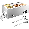 Commercial Food Warmer Bain Marie Buffet - Stainless Steel 6 Pans Large Capacity Food Warmer Buffet Server with Lids Chafing Dishes for Parties Catering and Restaurants 1500W