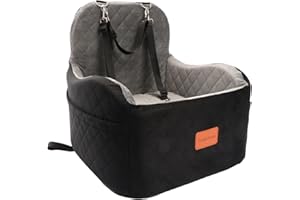 Lealchum Dog Booster Car Seat for Small/Medium Dogs,Puppy Portable Seat for Car with Elevated Cushion,Fully Detachable and Washable Pet Seat with Storage Pockets,Easy to Install (Black/Grey, Medium)