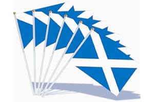 AhfuLife 15pcs Scottish Flags on Sticks for Burns Night Decorations, 14 x 21cm Scotland Hand Held Small Stick Flags with 30cm White Poles for St. Andrew's Day Euro Football Party Decorations
