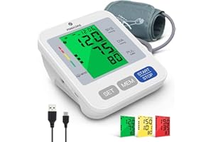 P PANACARE PANACARE Tensiomètre Bras Electronique, Tensiomètre Automatique Bras avec Rétroéclairage 3 couleurs/Anglais Lecture sonore/Manchette de 22-42cm/ 2 Users, Tensiomètre Professionnel Bras