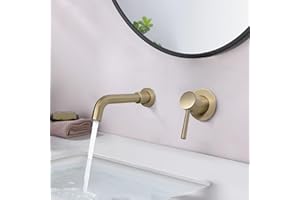 PHASAT Robinet de Lavabo Mural en laiton, Mitigeur encastré de lavabo avec rotation à 360,Doré PTBB06LG