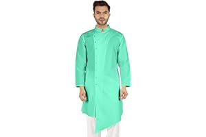 Atasi Casual Solid Langarm Baumwolle Kurta Für Indische Männer Mandarinkragen Unregelmäßiges Hem Ethnisches Hemd