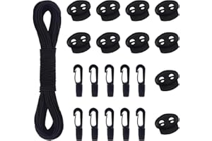 AWBEOT Corda Elastica 3mm x 30m, Tenditore Elastico Nero, Elastico in Gomma, Corde Elastiche con 10 Fermacorda a Molla, 10 Gancio in Plastica, per Teloni, Tende, Trasporto, Lacci, Zaino