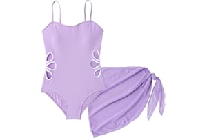 Happy Cherry Maillot de Bain 2 Pieces Ado Fille Combinaison avec Cache-Maillots Sarongs Ensemble de Plage Piscine