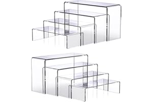 Deefongo 8 PCS Acrylic Risers for Display, 4-Tier Clear Rectangular Tiered Display Stand, Cupcake Dessert Stand, Product Display Shelf Stand (2 Sets)