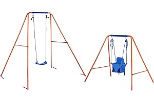 JL Comfurni Swing Sets for Backyard,Heavy Duty Swing Kids for Indoor Outdoor Playground,Steel Frame with Adjustable Hanging 2 Seats for 3-10 Years Old Kids