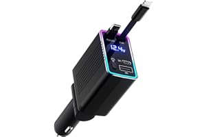 JOYMY 4-in-1 Einziehbares Auto Ladegerät,120W Auto ladegerät Kfz Zubehör,12V/24V USB zigarettenanzünder Adapter mit iPhone und Typ-C Kabel,Ultraschnelles Autoladegerät Kompatibel mit iPhone/Huawei (Schwarz)