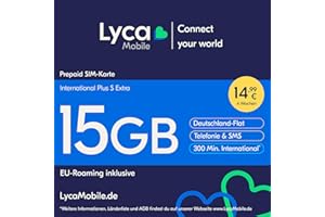 Lycamobile International Plus S extra Prepaid Smartphone SIM Karte ohne Vertrag inkl. 15 GB Datenvolumen