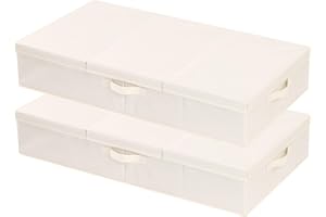 YheenLf 2 Stück Unterbettbox, Unterbettkommode mit Deckel, Faltbare Aufbewahrungsboxen, Schrank 0rganizer mit Griff Verwendet für Decken, Kissen, 80x40x15cm, Beige