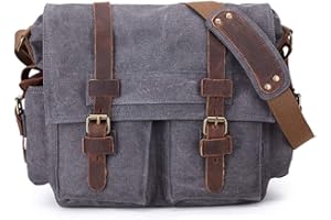 Sechunk Vintage Military Leather Canvas Laptop Bag Messenger Bags