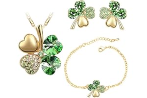 Auriselle Señoras Joyería Set Trébol de Cuatro Hojas de la Suerte Pendientes Collar Pulsera 3 Piezas Mujeres Joyería con Zirconia Cúbico Regalos de Boda para Damas