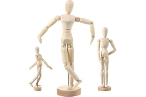 SUMIND 3 Stücke Künstler Gliederpuppe Modell Bewegliche Holz Männchen Holz Zeichnung Gegliederte Gliederpuppe mit Ständer für Heim Dekoration