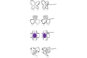 RANKEEF RANKEE 4/6Paare Ohrstecker Silber 925 Damen Ohrringe Mädchen Silber 925 Heart Butterfly Ohrstecker Silber Hypoallergene Sleeper Stud Set für Damen Mädchen