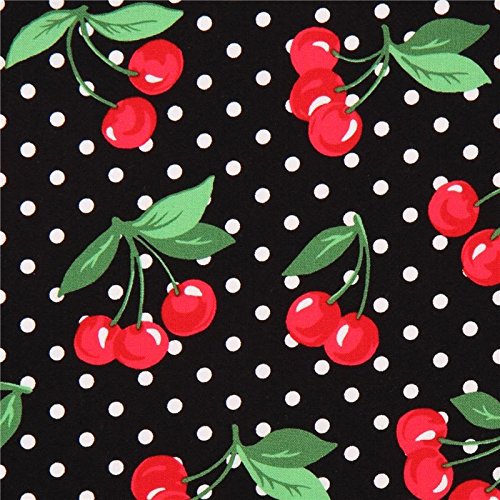 Tela negra cerezas y lunares Cherry Dot de Michael Miller