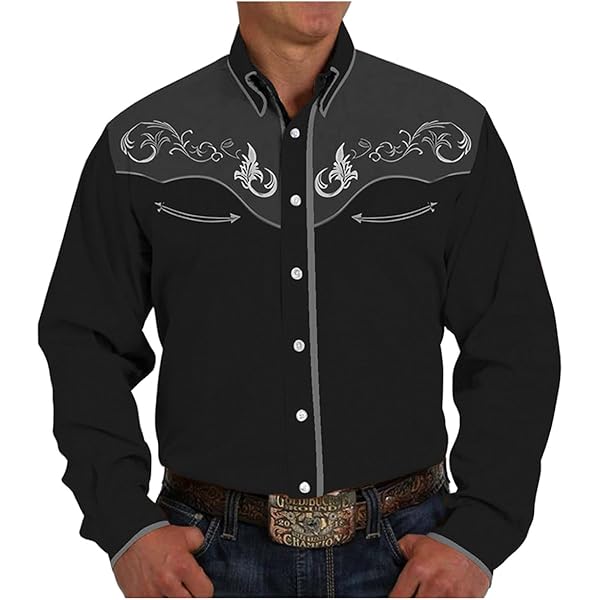SSBZYES Camicia da uomo a maniche lunghe, da uomo, alla moda, ricamata