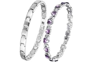 ‎VICMAG Vicmag Titanstahl-Magnetarmbänder für Damen mit ultrastarken Magneten, ordentliches und glitzerndes Design, Geschenkbox mit Anpassungswerkzeug, 2 Stück Silber + Lila