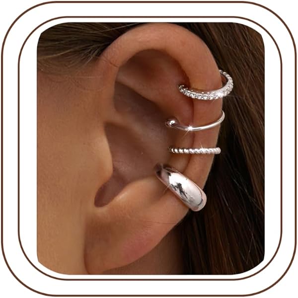YADOCA 4 Pezzi Orecchini in Argento Sterling 925 per Donna Uomo Ear Cuff Orecchini Senza Buco Orecchini a Clip Orecchini Finti Piercing Helix Cartilagine Orecchino Oro