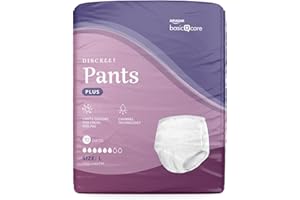 Amazon Basic Care Pant Mujer Discreet L Plus – 40 Unidad (4 Paquetes de 10), Blanco