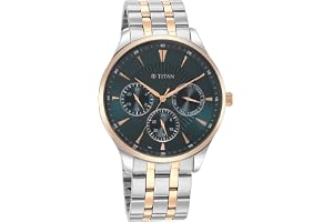 Titan Regalia Opulent LII Quartz Multifunction Teal Green Dial Two Toned Silver and Rose Gold Stainless Steel Strap Watch for Men - NT90127KM02
