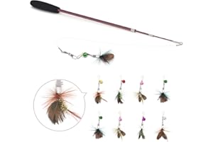 SONGWAY Interactive Cat Toy Feather - Cat Toy Set with Retractable Poles and 9 Insect Replacement Feathers with Bells, Cat Tile, Feather Rod Cat Toy for Kittens and Cats