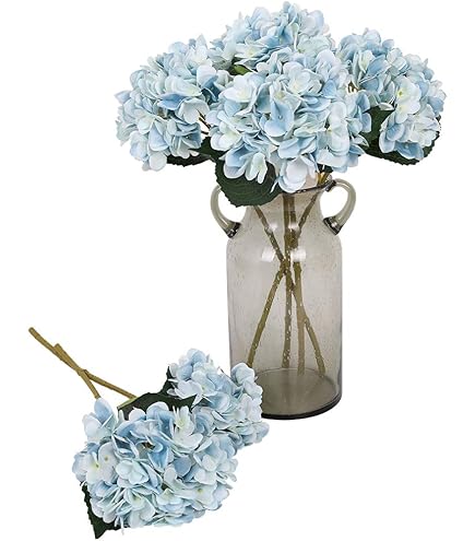 Oairse Kunsthortensia bloemen in vaas met 4 hoofden, echte aanraking, nephortensia, bloem in glazen vaas met faux water, zijde, wit, kunstbloemstuk voor thuis, badkamer, bruiloftsdecoratie