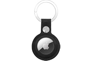 BOTTLE BEAT Genuine Leather AirTag Keyring Holder for Apple AirTags. Anti-Lost, Scratch-Resistant Secure Key Ring Case for Key, Dog/Cat Collar, Luggage, Bag. Protective Air Tag Keychain Cover Accessory (Black)