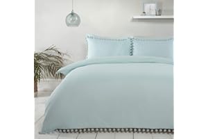 Sleepdown Pom Duck Egg Luxury Easy Care Plain Duvet Cover Quilt Bedding Set with Pillowcase-Single (135cm x 200cm), Polyester