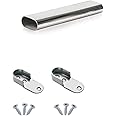 Oval Rail Wardrobe Polished Chrome Hanging Tube Metal Closet Organizer Cut to Size + END SUPPORTS and SCREWS by MKGT® (600mm (0.6m) ~23.6″)